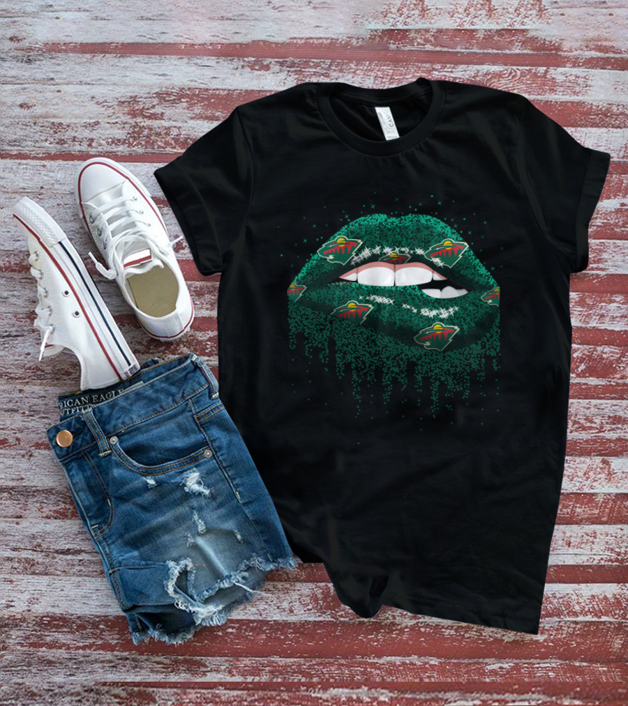 Minnesota Wild Glitter Lips Fan Art With Iconic Logo And Sparkle T-Shirt