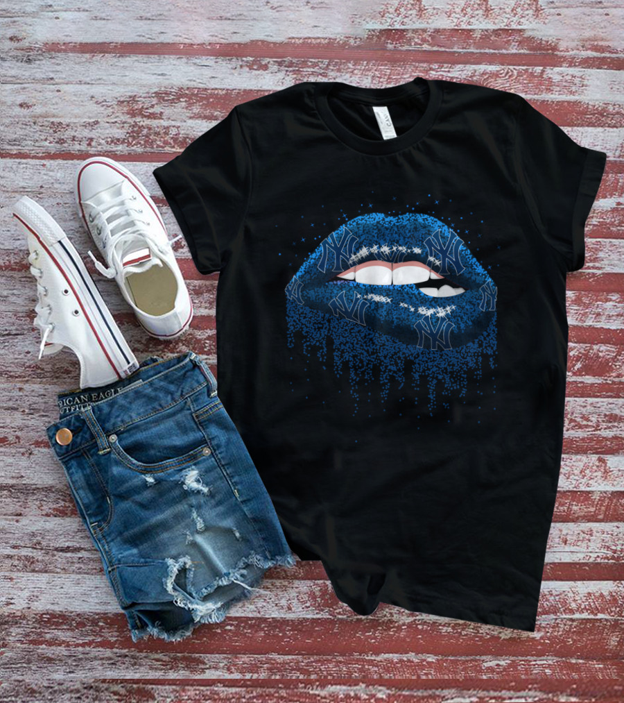 Glitter Lips New York Yankees Fan Art With Iconic Blue T-Shirt