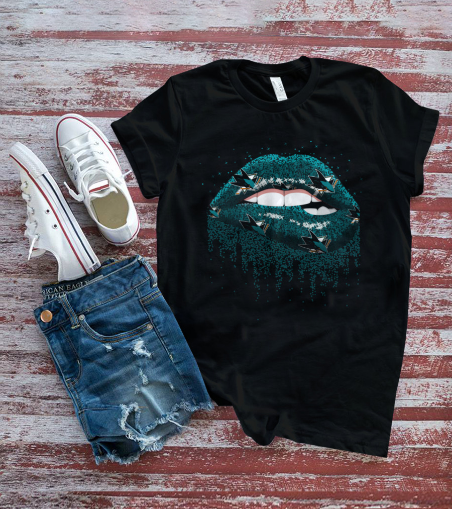 San Jose Sharks Glittery Lips Graphic For Fans T-Shirt