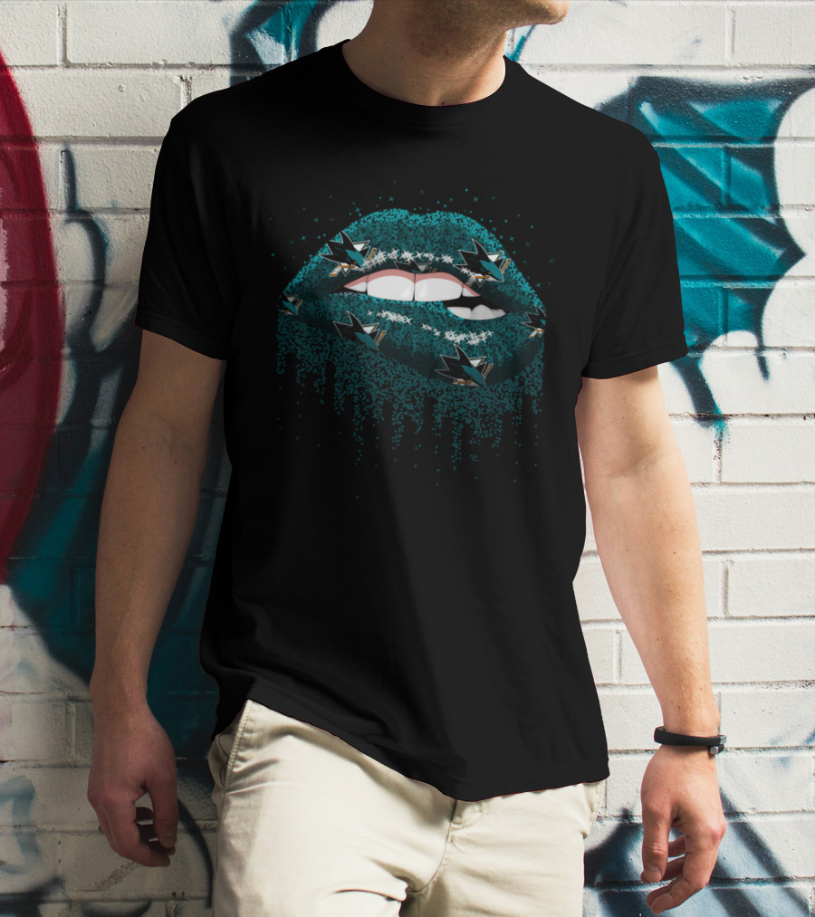 San Jose Sharks Glittery Lips Graphic For Fans T-Shirt