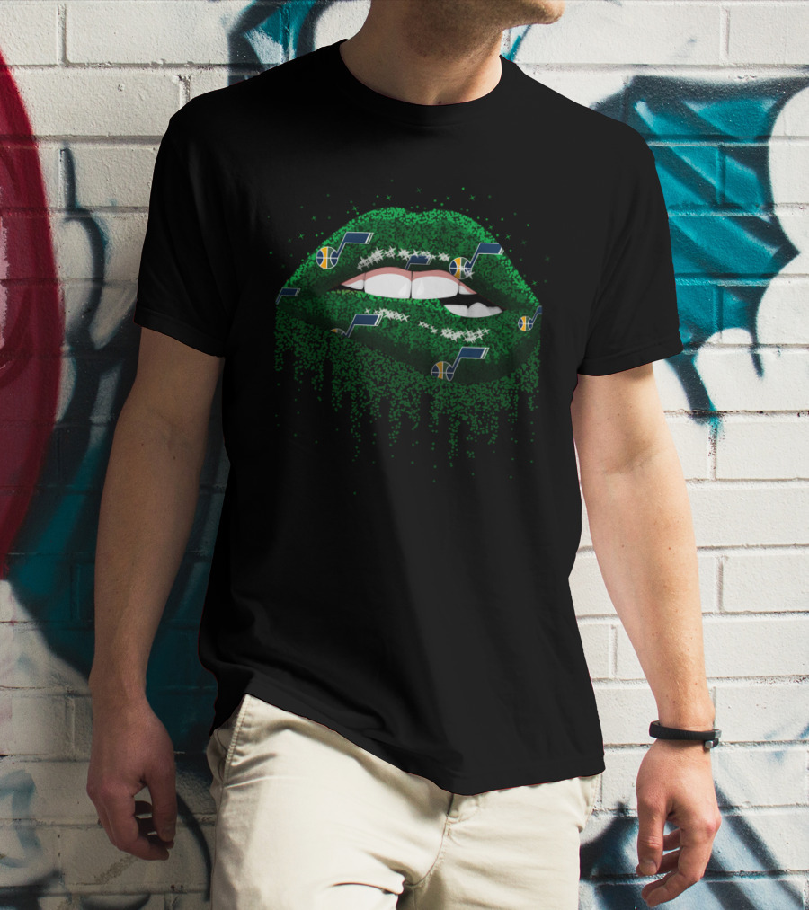 Glitter Lips With Utah Jazz Logos For Fans T-Shirt