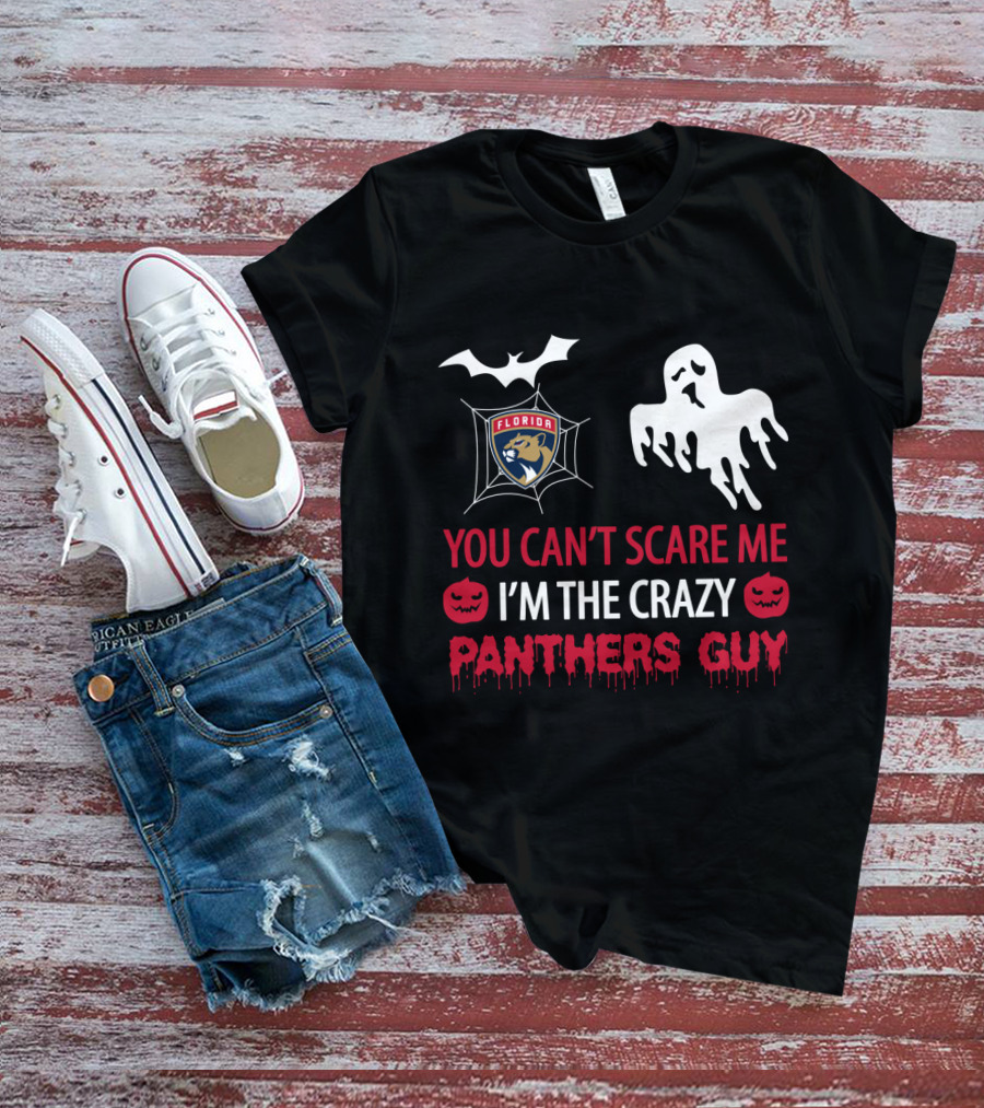 Halloween Florida Panthers Crazy Guy Ghosts And Spider Webs T-Shirt