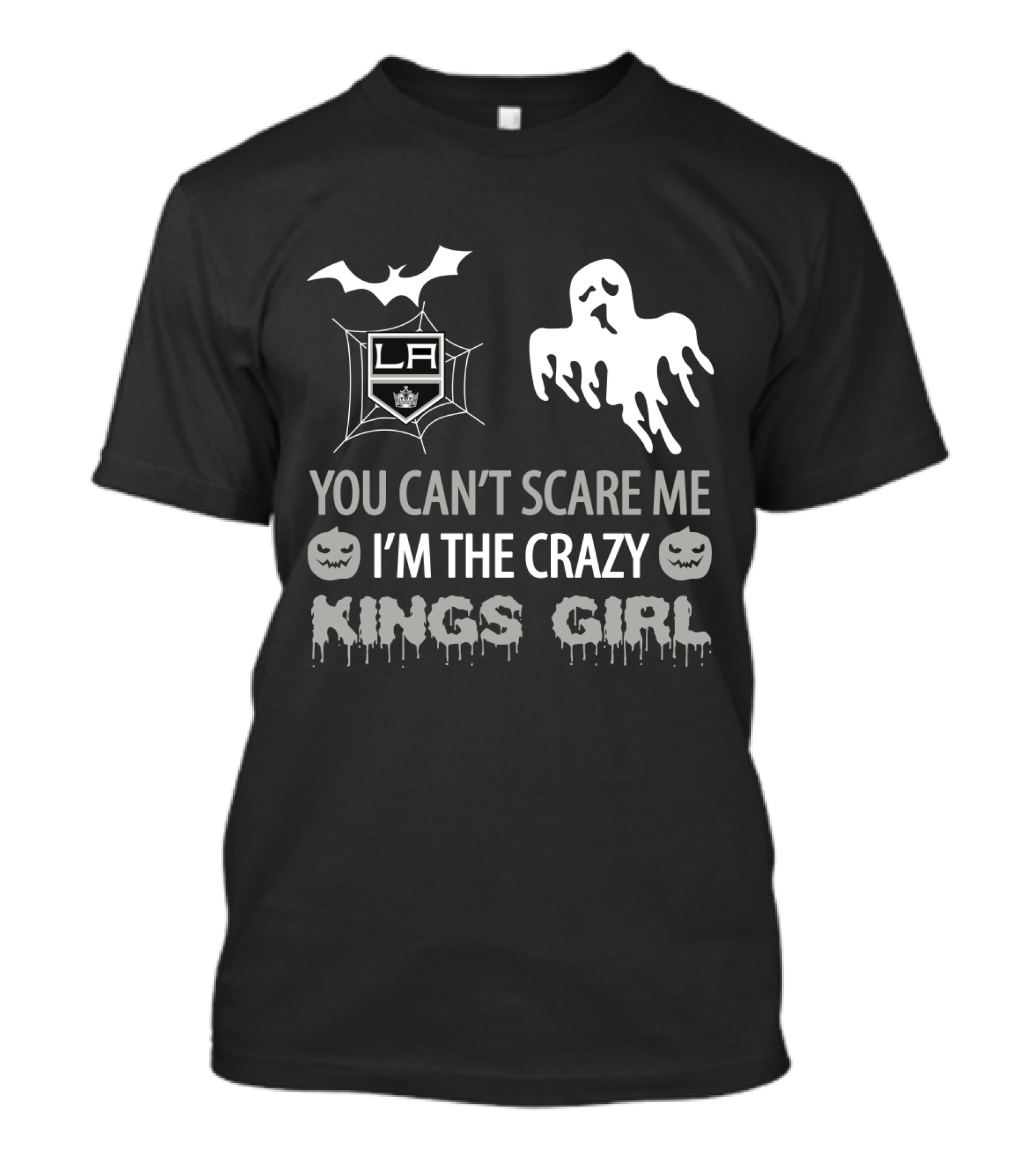 You Can't Scare Me I'm The Crazy Los Angeles Kings Girl Halloween Ghost And Pumpkin T-Shirt