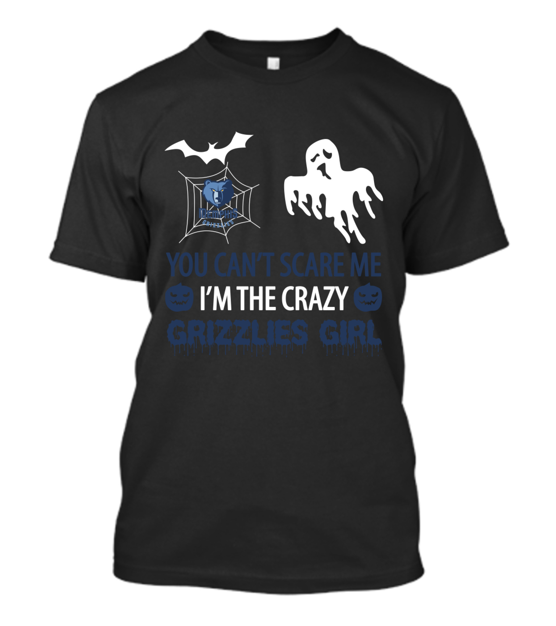 You Can't Scare Me I'm The Crazy Grizzlies Girl Halloween Memphis Grizzlies Ghost Bat T-Shirt