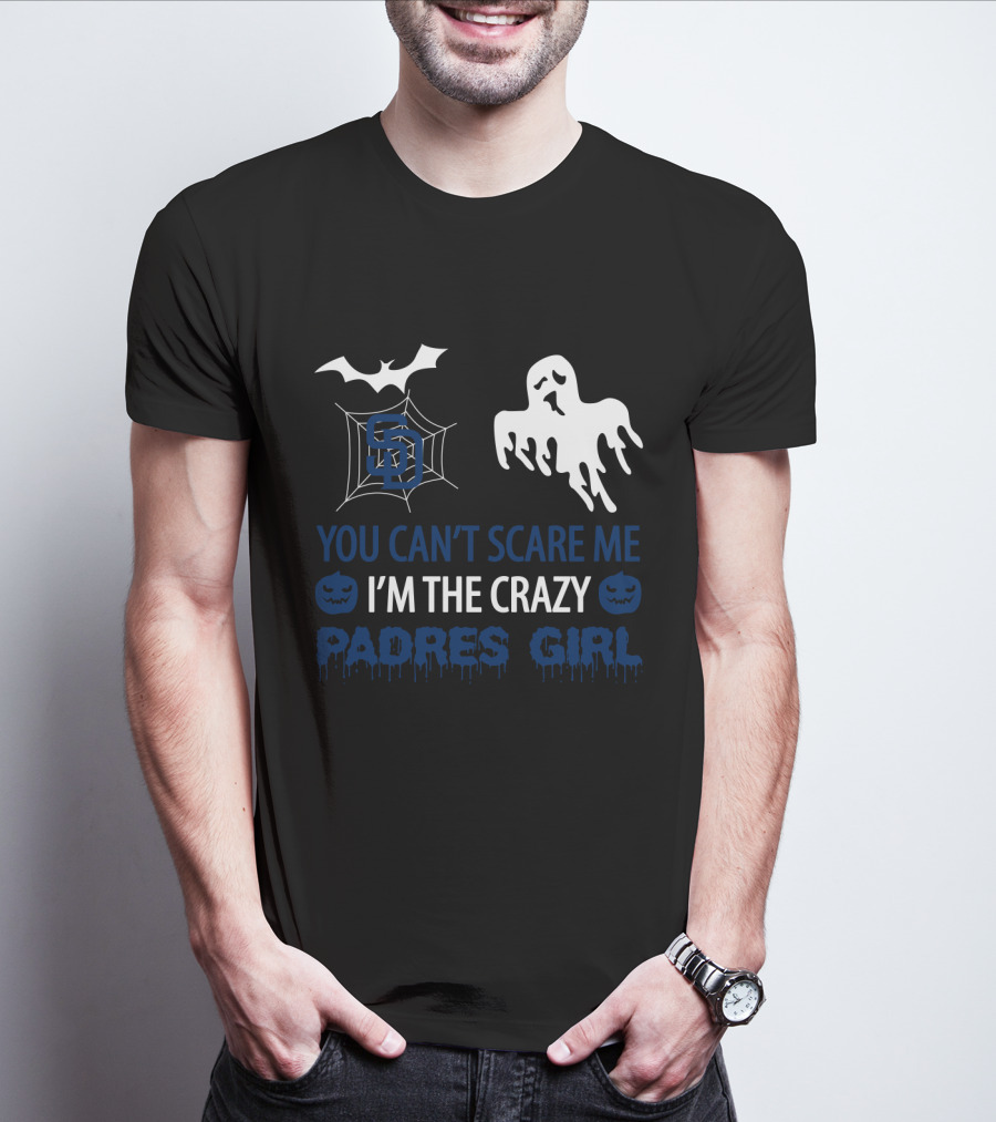 You Can't Scare Me I'm The Crazy Padres Girl Halloween Ghost And Bat T-Shirt