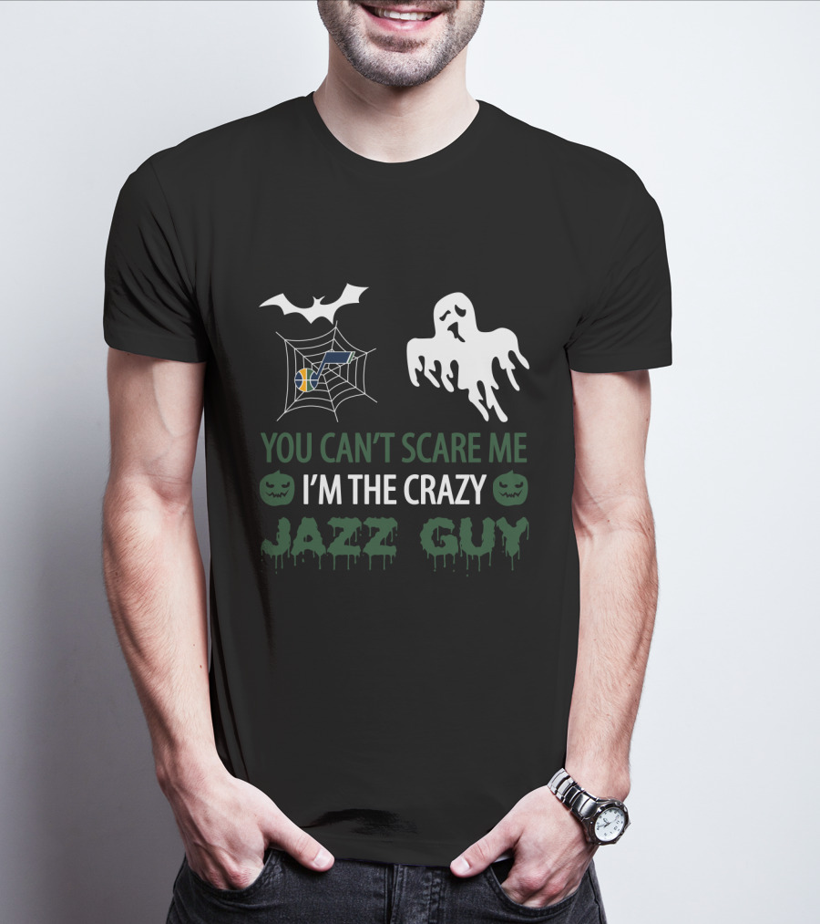 You Can't Scare Me I'm The Crazy Jazz Guy Halloween Ghost Bat Spiderweb T-Shirt