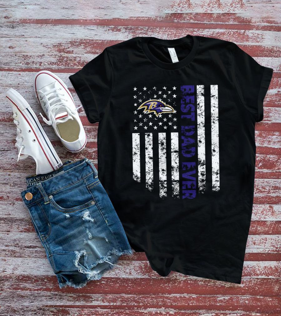 Baltimore Ravens Best Dad Ever American Flag Style T-Shirt