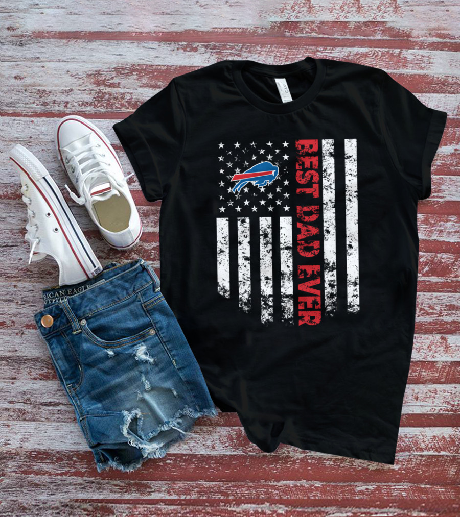 Best Buffalo Bills Dad Ever American Flag Stars T-Shirt