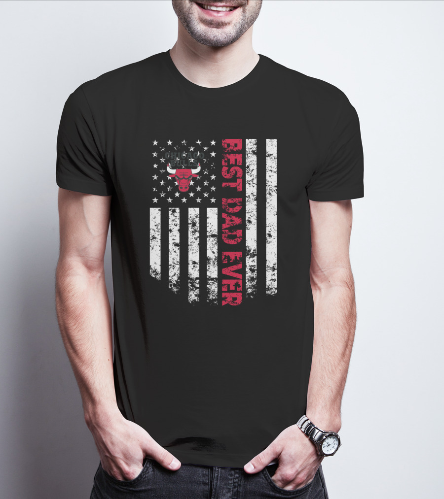 Best Chicago Bulls Dad Ever American Flag Style T-Shirt
