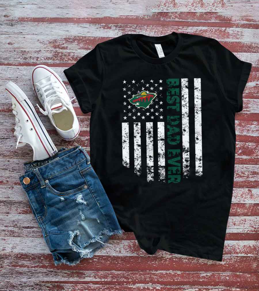 Minnesota Wild Best Dad Ever Vintage American Flag Stripes T-Shirt