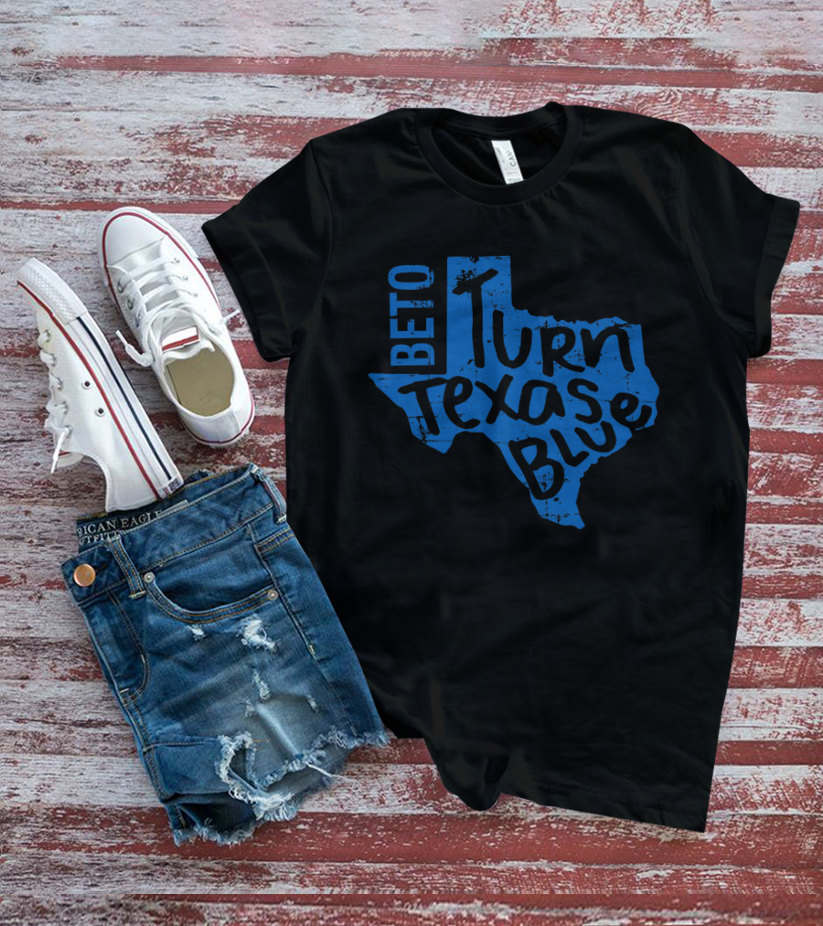 Beto Turn Texas Blue Bold Text Inside Blue Texas Outline T-Shirt