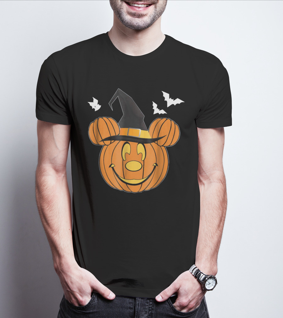 Disney Mickey Mouse Halloween Pumpkin Witch Hat And Bats T-Shirt
