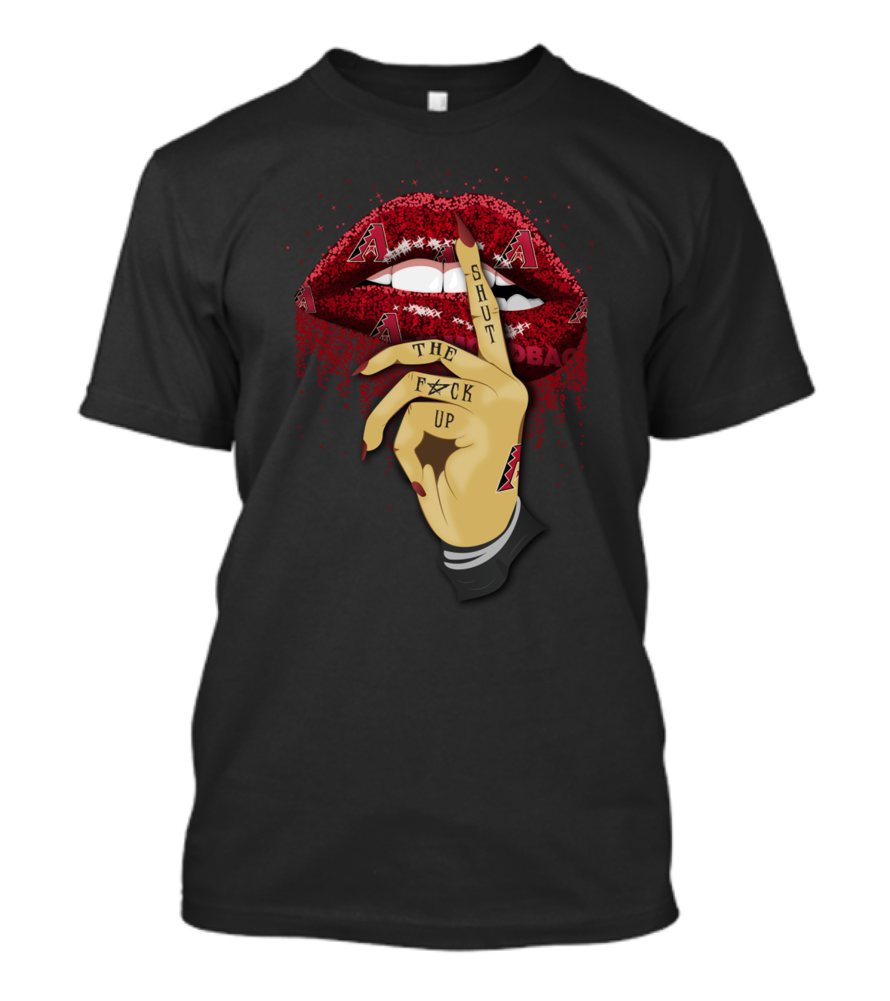 Arizona Diamondbacks Glitter Lips Shut Up Hand Gesture Fan T-Shirt