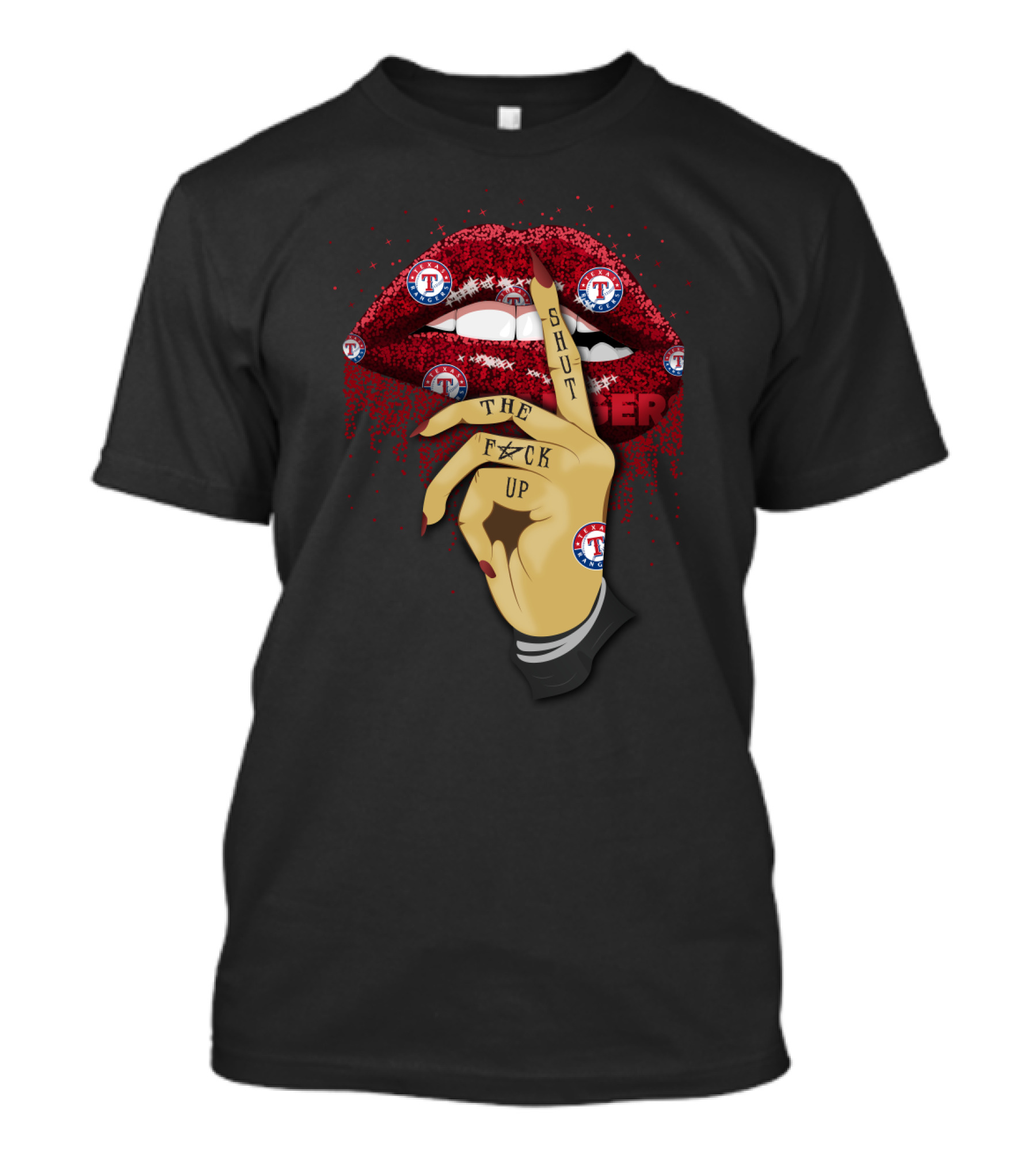 Texas Rangers Lips Shut Up Finger Gesture T-Shirt