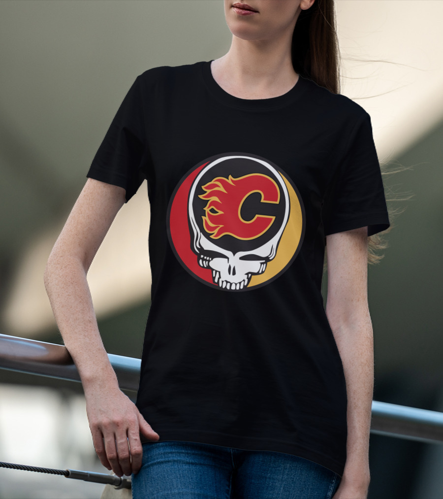 Grateful Dead Calgary Flames Fans Skull Logo Collaboration T-Shirt