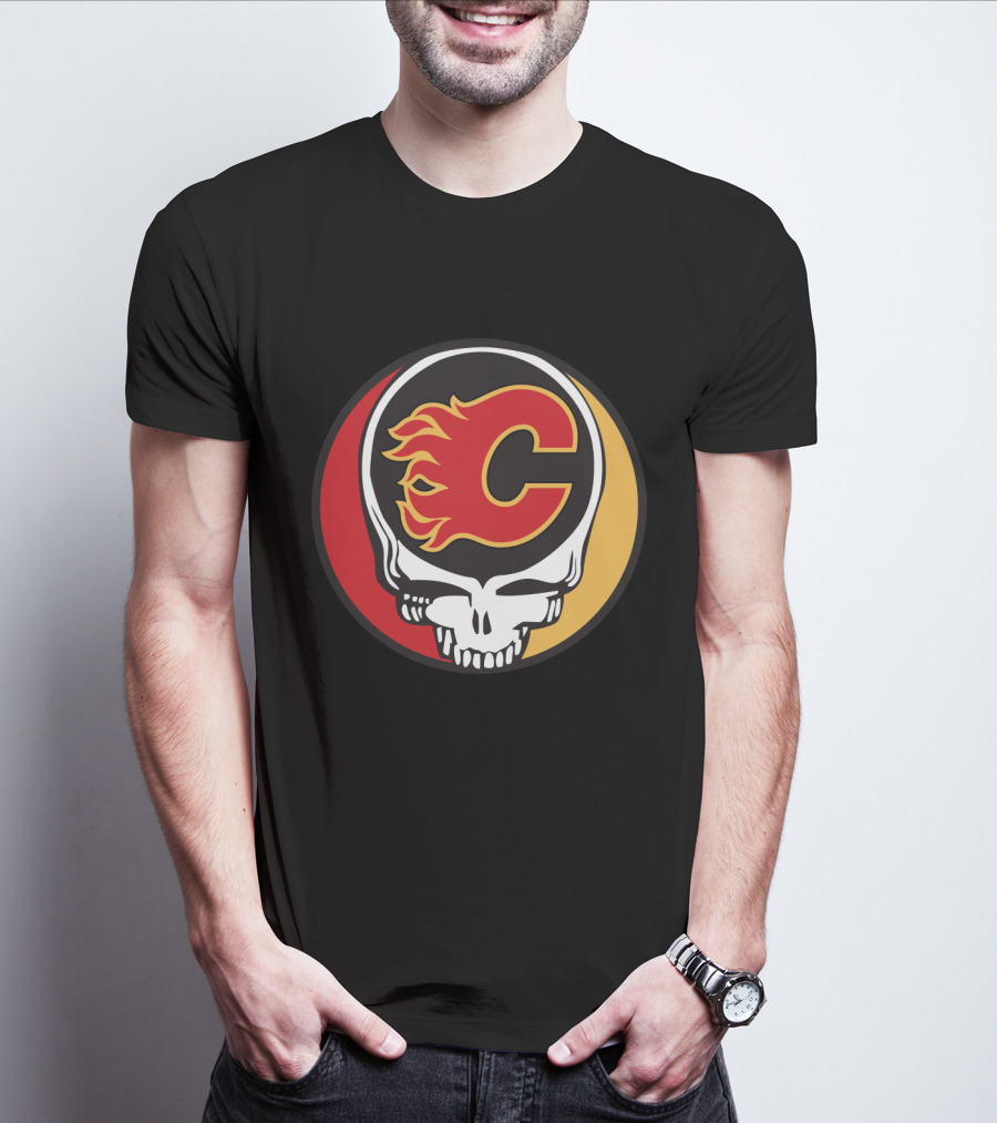 Grateful Dead Calgary Flames Fans Skull Logo Collaboration T-Shirt