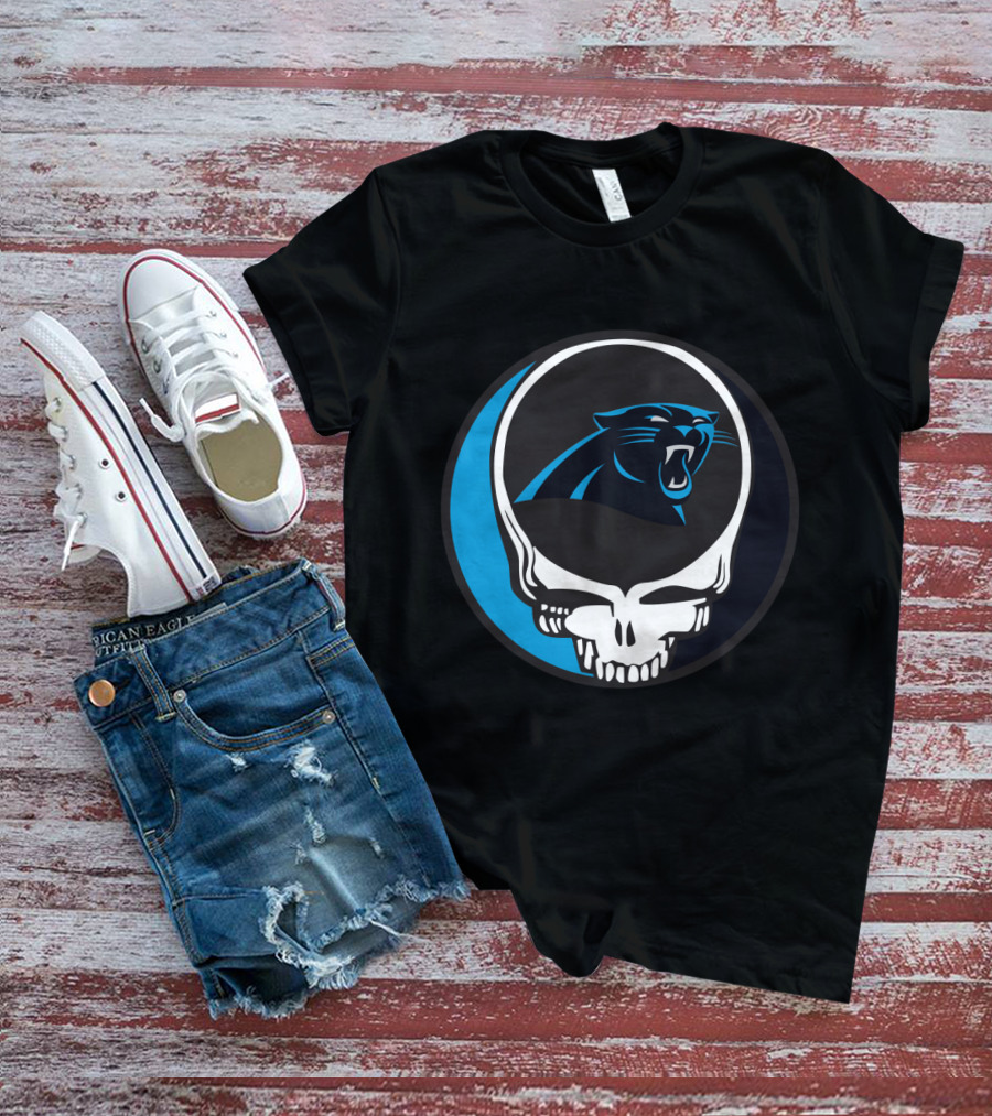 Carolina Panthers Fans Grateful Dead Skull Logo Fusion T-Shirt