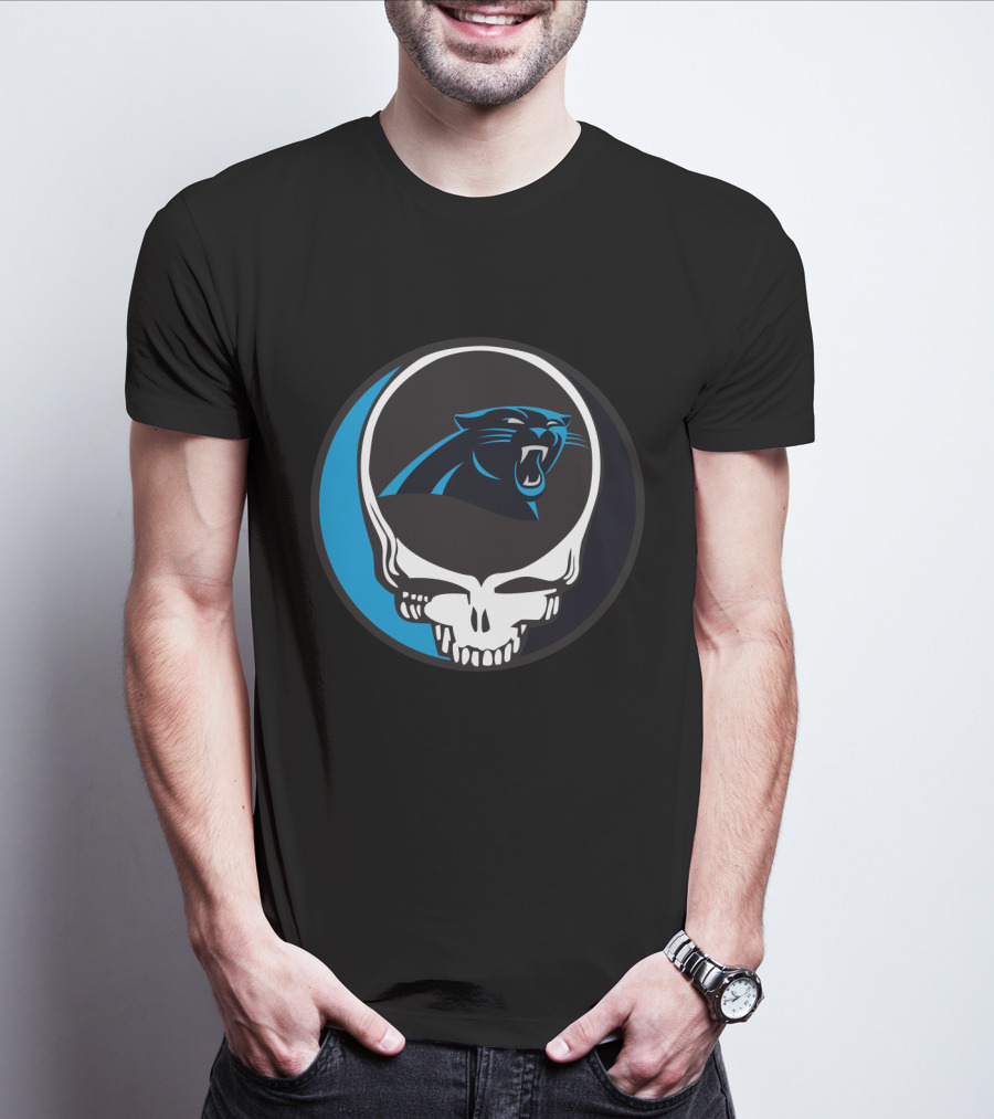 Carolina Panthers Fans Grateful Dead Skull Logo Fusion T-Shirt