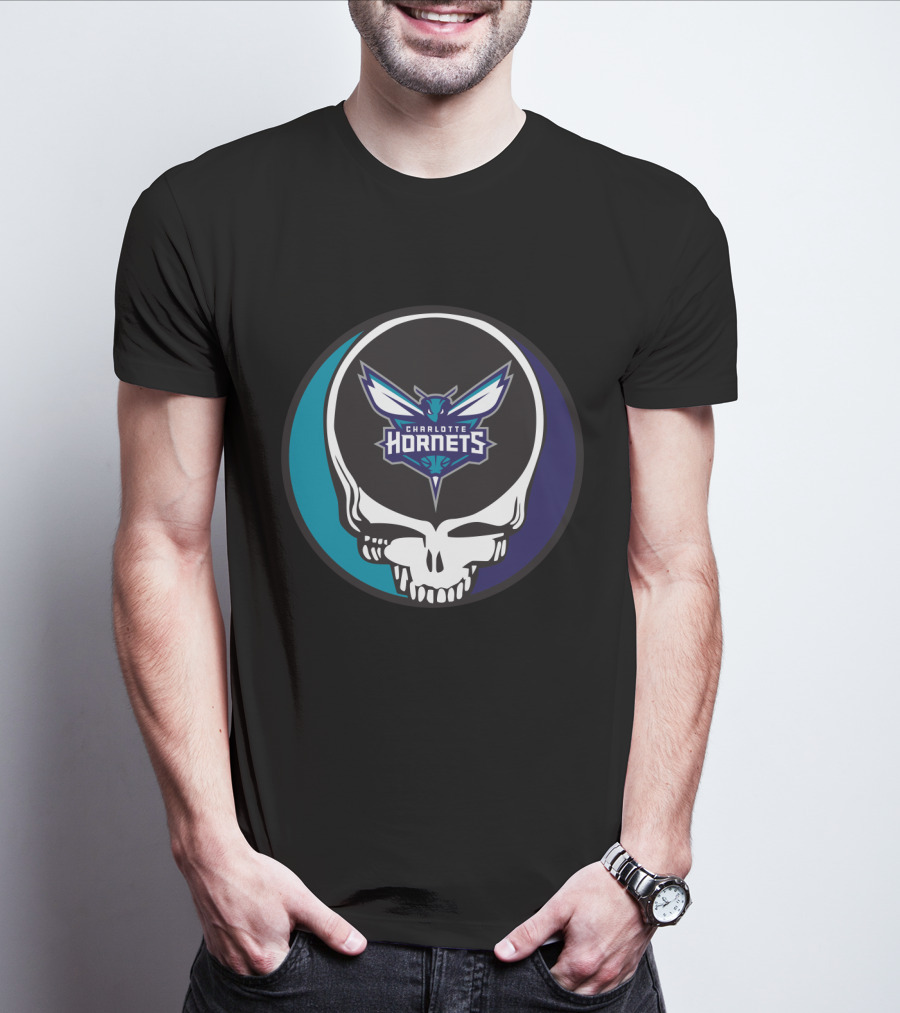 Grateful Dead Charlotte Hornets Skull Logo Combination T-Shirt