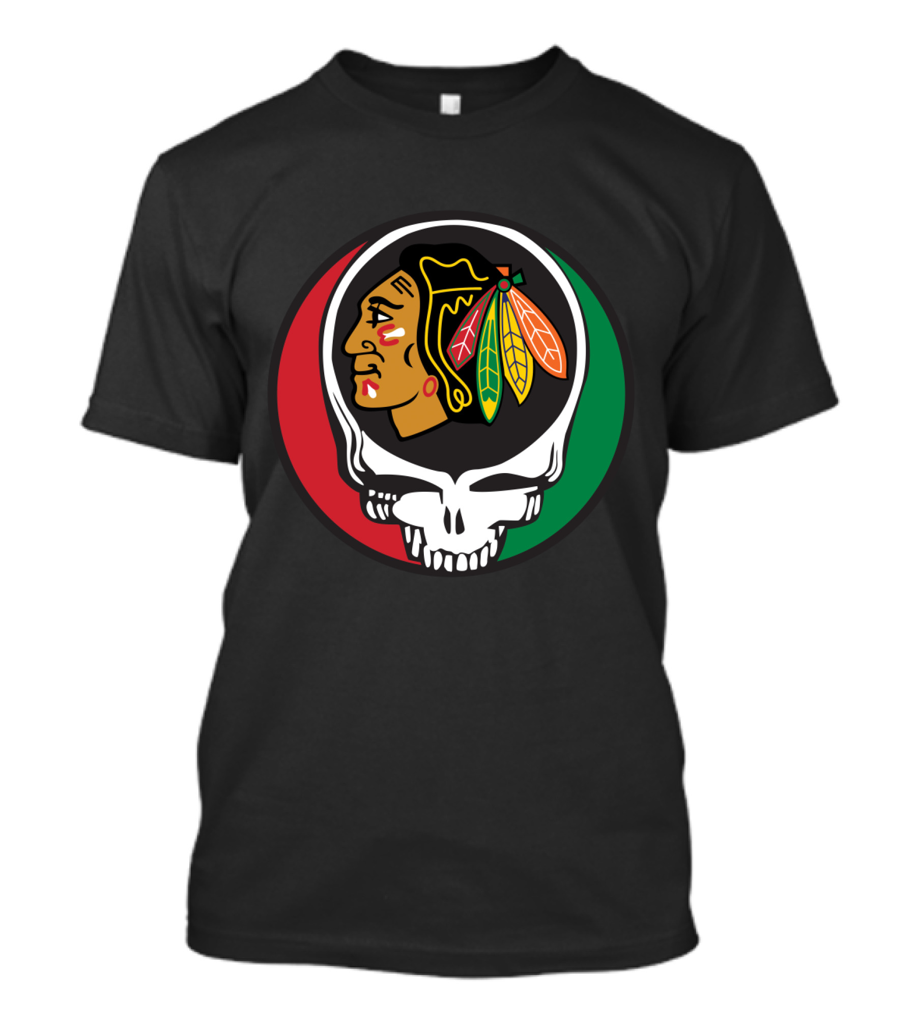 Grateful Dead Skull Chicago Blackhawks Logo Fusion For Fans T-Shirt