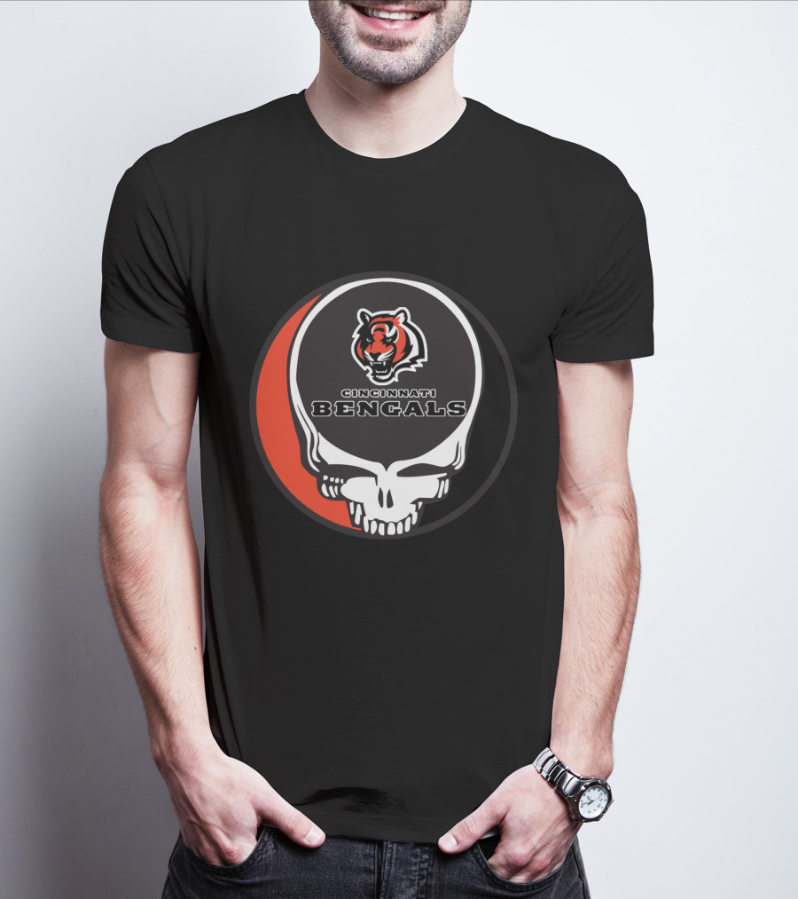 Cincinnati Bengals Grateful Dead Skull Logo Fusion T-Shirt