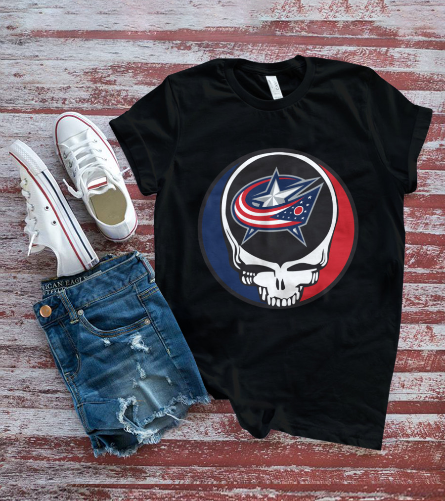 Columbus Blue Jackets And Grateful Dead Skull Logo Fusion For Fans T-Shirt