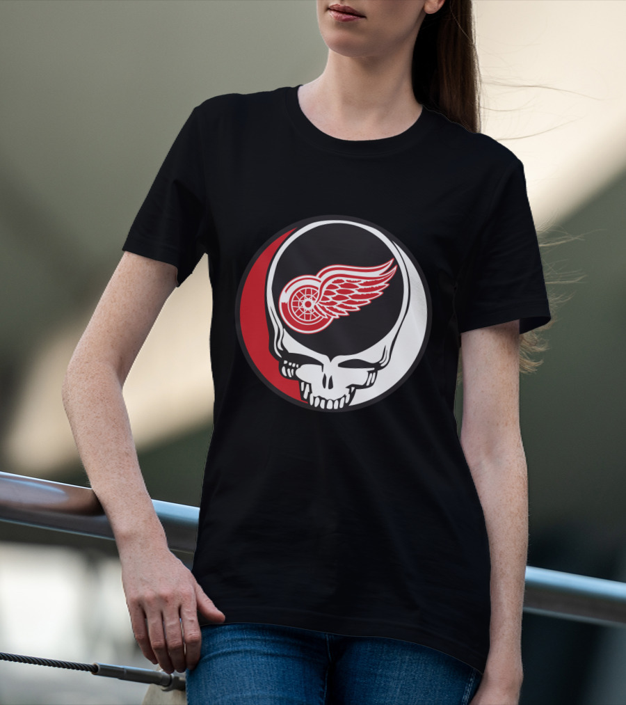 Grateful Dead Skull With Detroit Red Wings Logo For Fans T-Shirt