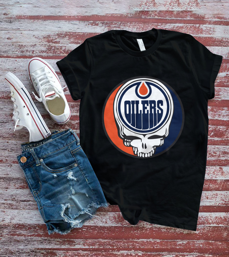 Grateful Dead Skull With Edmonton Oilers Logo And Colors For Fans T-Shirt
