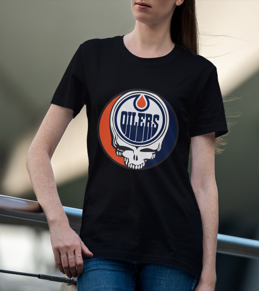 Grateful Dead Skull With Edmonton Oilers Logo And Colors For Fans T-Shirt