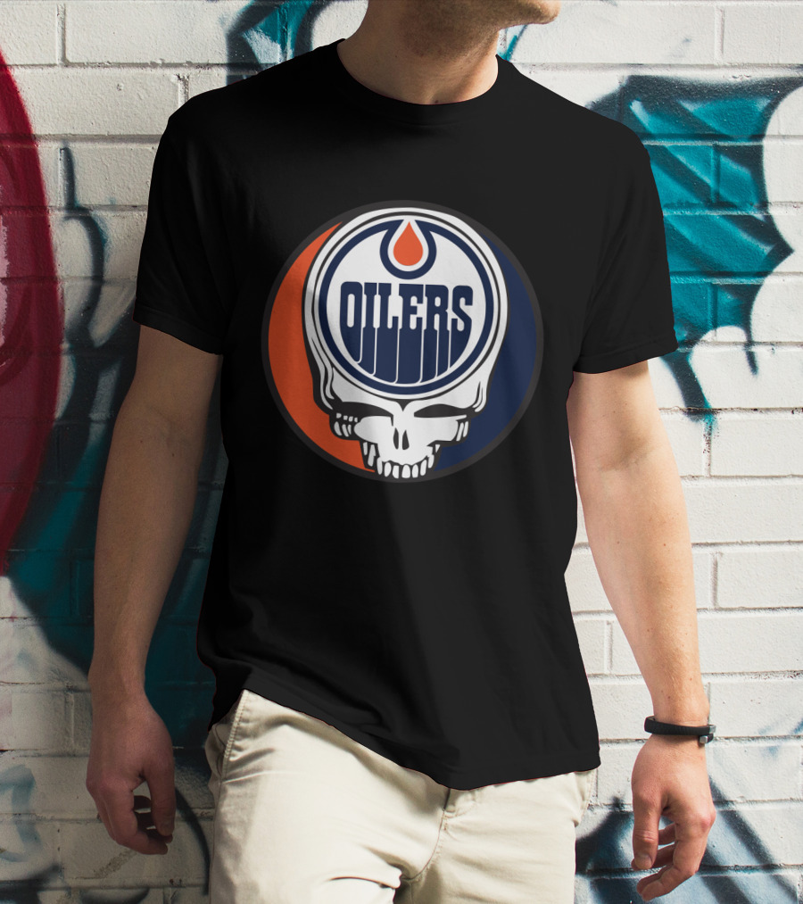 Grateful Dead Skull With Edmonton Oilers Logo And Colors For Fans T-Shirt