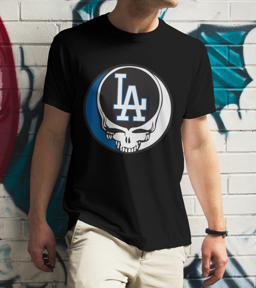 Grateful Dead Los Angeles Dodgers Fans Iconic Skull Logo Fusion T-Shirt