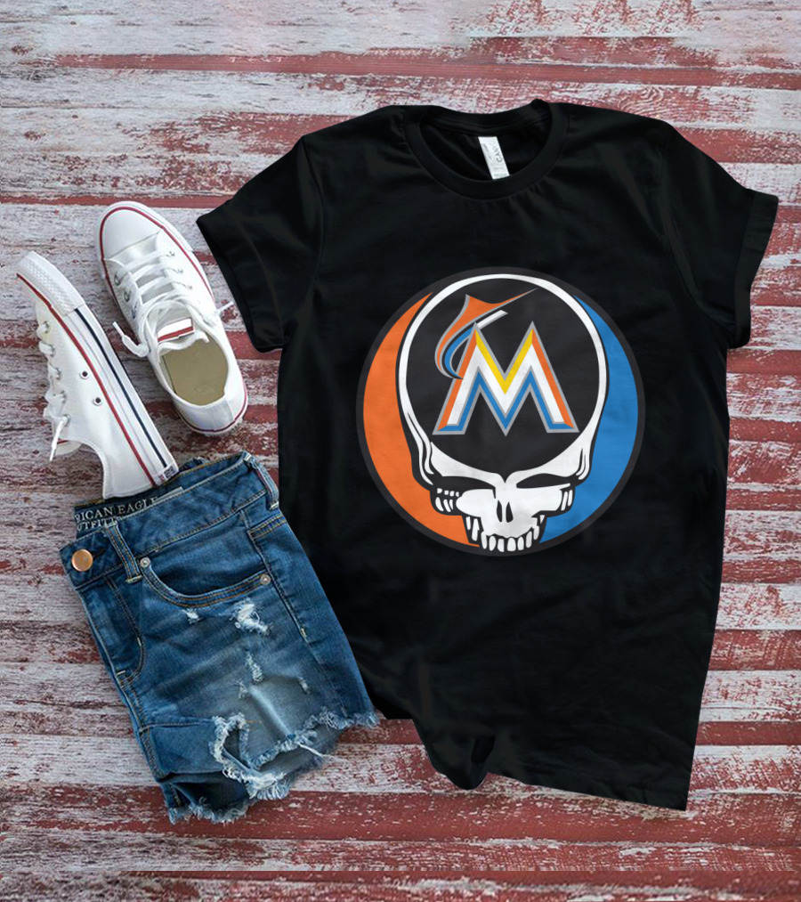 Grateful Dead Skull Miami Marlins Logo Mashup For Fans T-Shirt