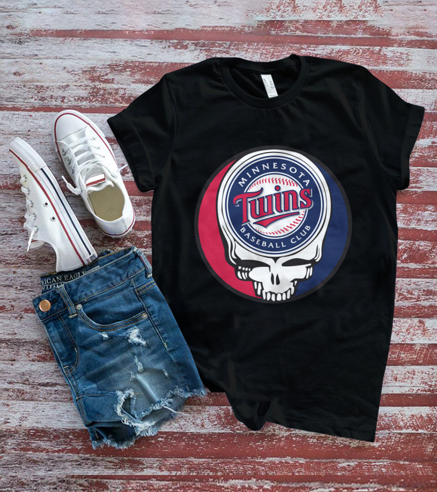 Minnesota Twins Baseball Club And Grateful Dead Skull Logo Mashup T-Shirt