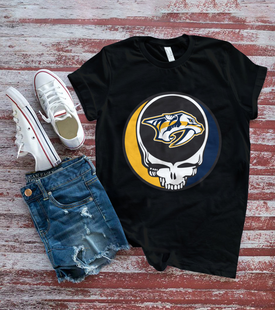 Nashville Predators Logo With Grateful Dead Skull Design For Fans T-Shirt