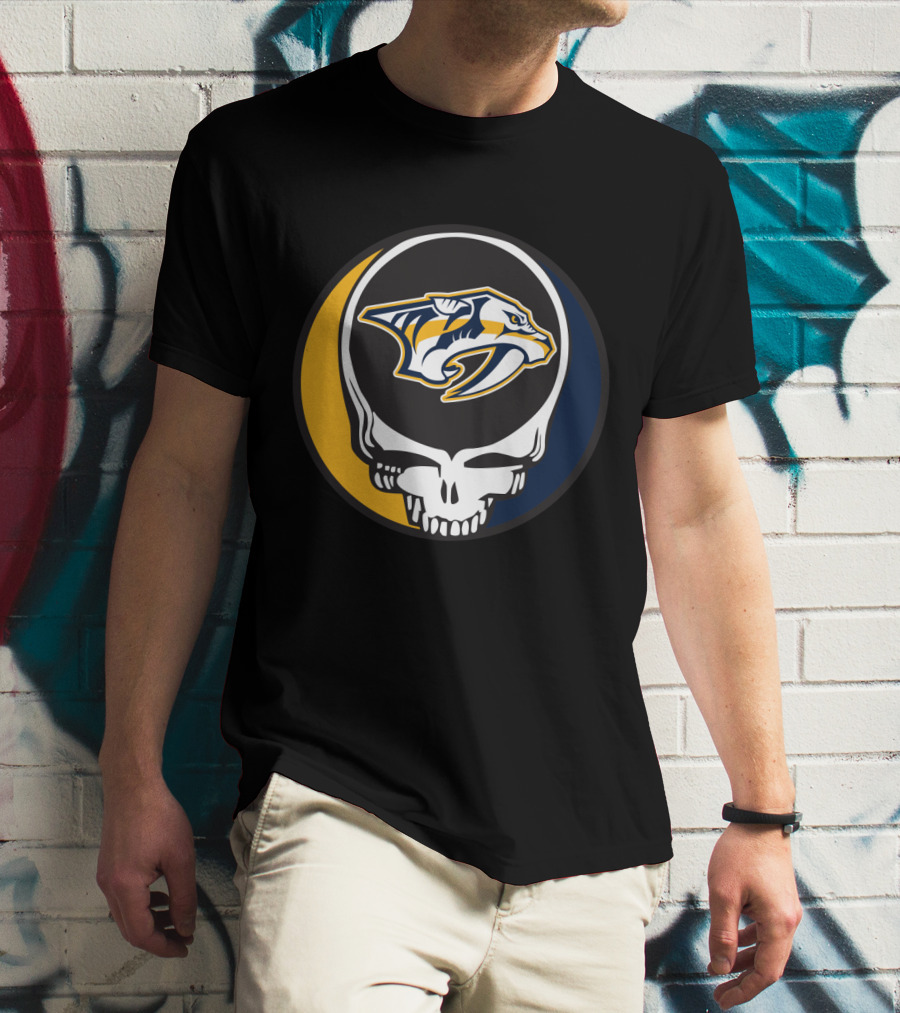Nashville Predators Logo With Grateful Dead Skull Design For Fans T-Shirt