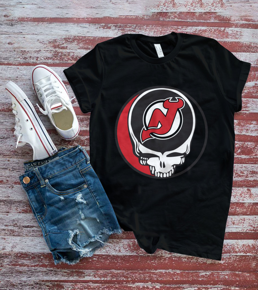 Grateful Dead Skull With New Jersey Devils Logo For Fans T-Shirt