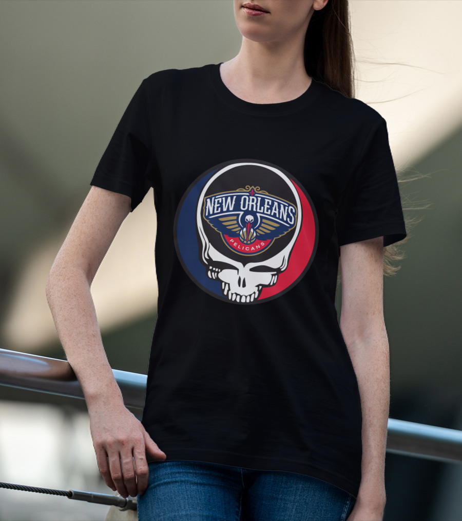 New Orleans Pelicans Basketball Skull Grateful Dead Fans T-Shirt