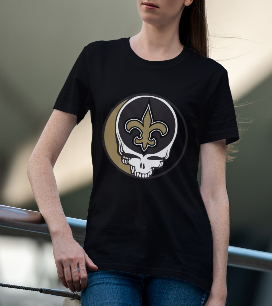 Grateful Dead Skull Logo Meets New Orleans Saints Fleur-De-Lis T-Shirt