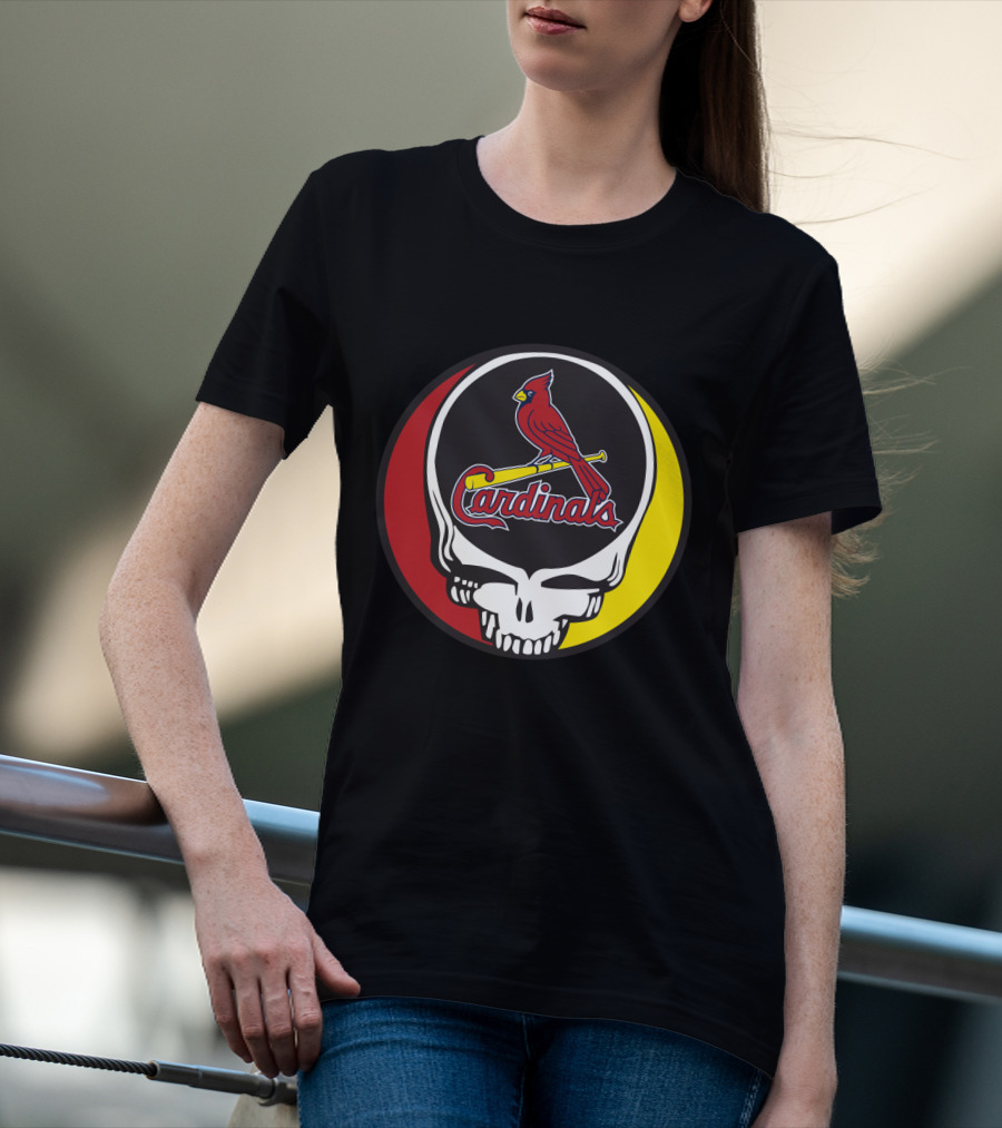 Grateful Dead Skull Design With St. Louis Cardinals Logo For Fans T-Shirt