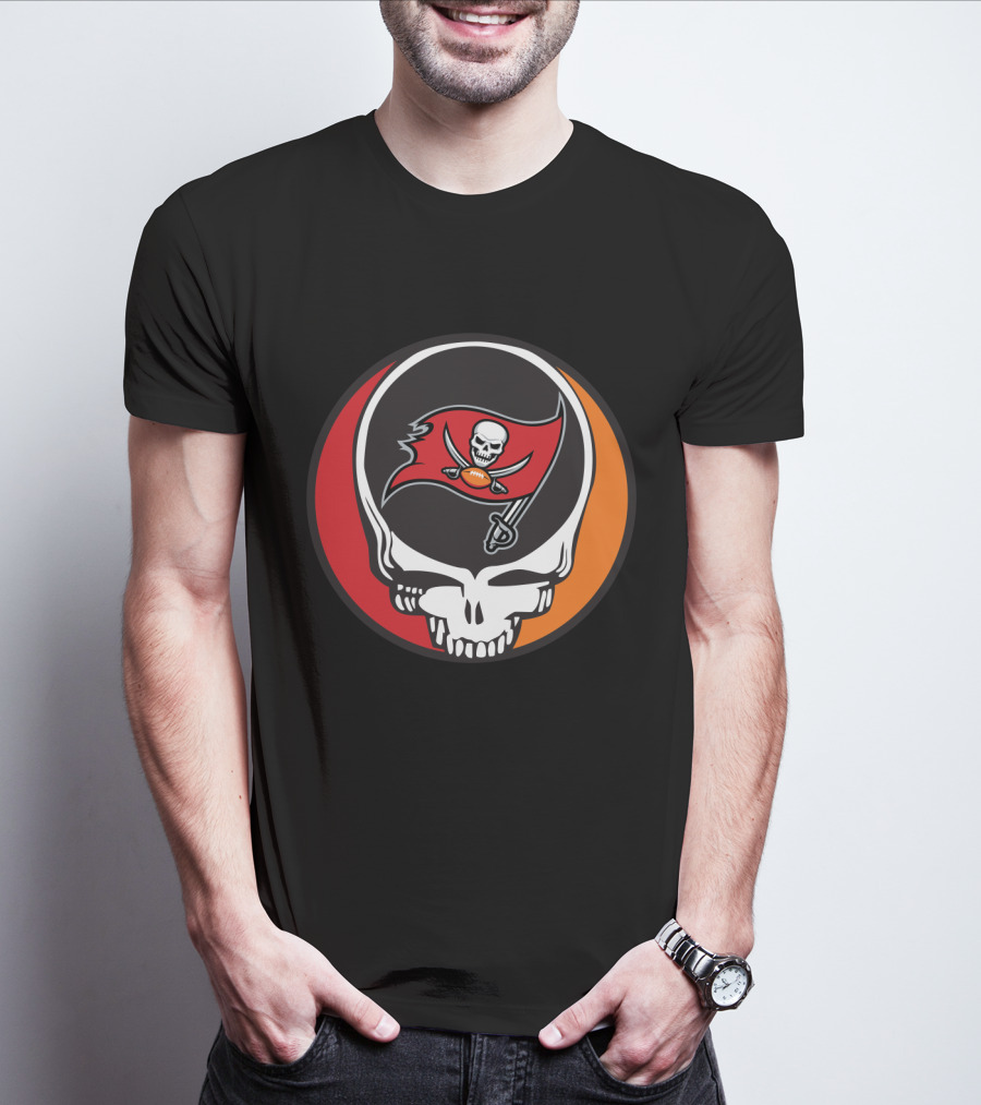 Grateful Dead Skull With Tampa Bay Buccaneers Flag T-Shirt