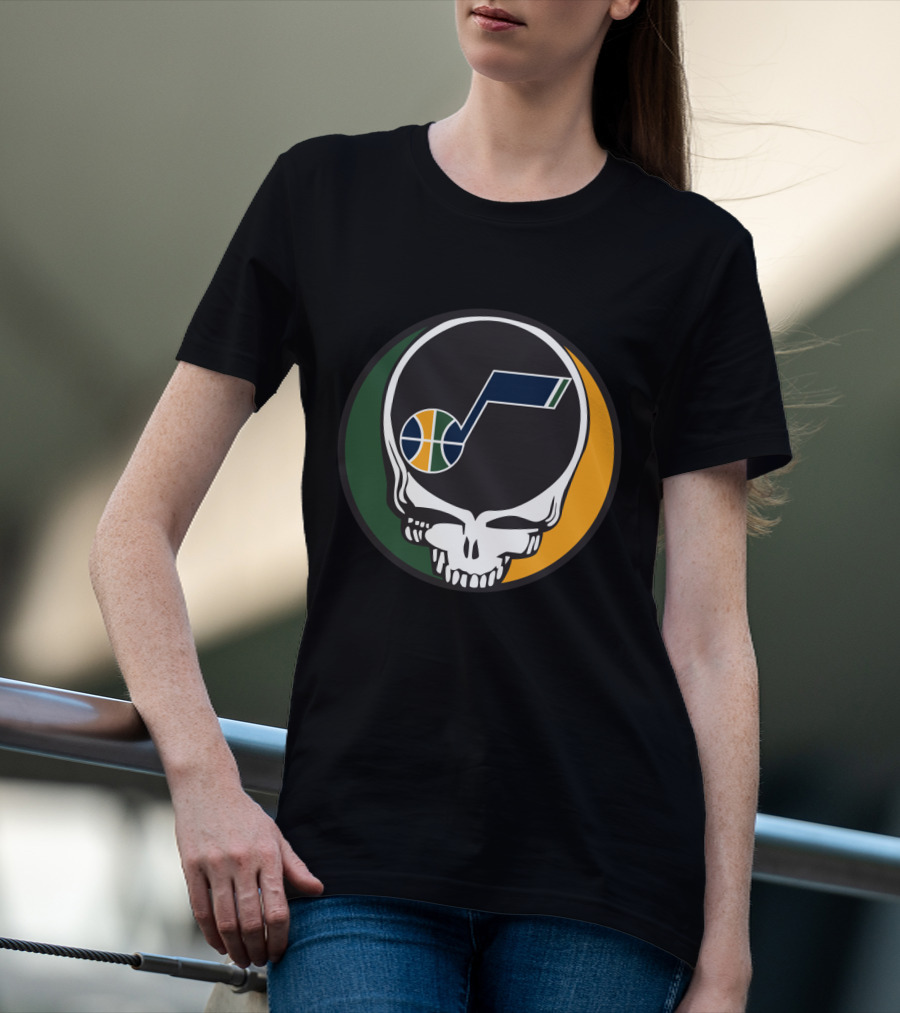 Grateful Dead Skull With Utah Jazz Basketball Logo And Colors T-Shirt