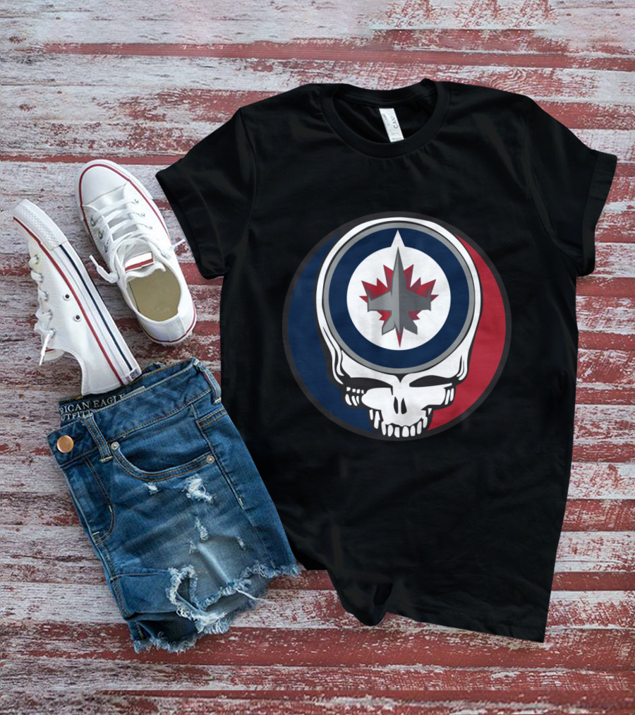 Grateful Dead Skull With Winnipeg Jets Logo For Fans T-Shirt