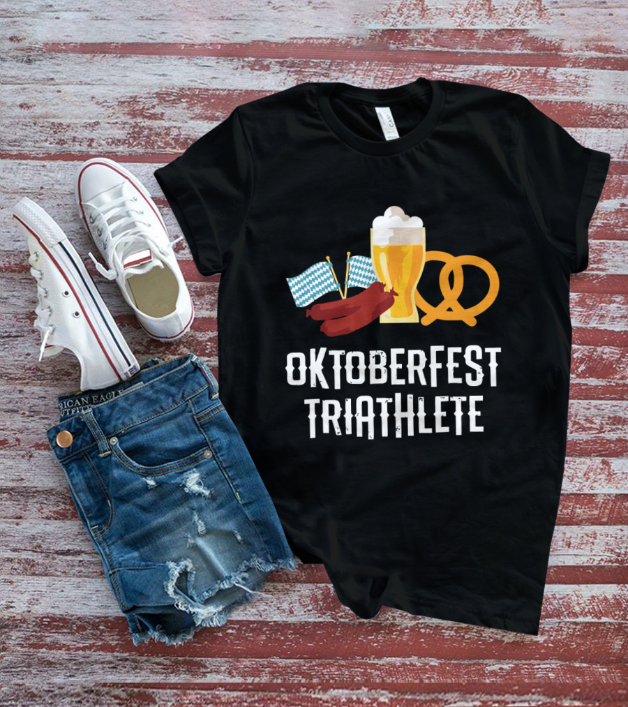 Oktoberfest Triathlete Sausage Beer Pretzel Flags T-Shirt