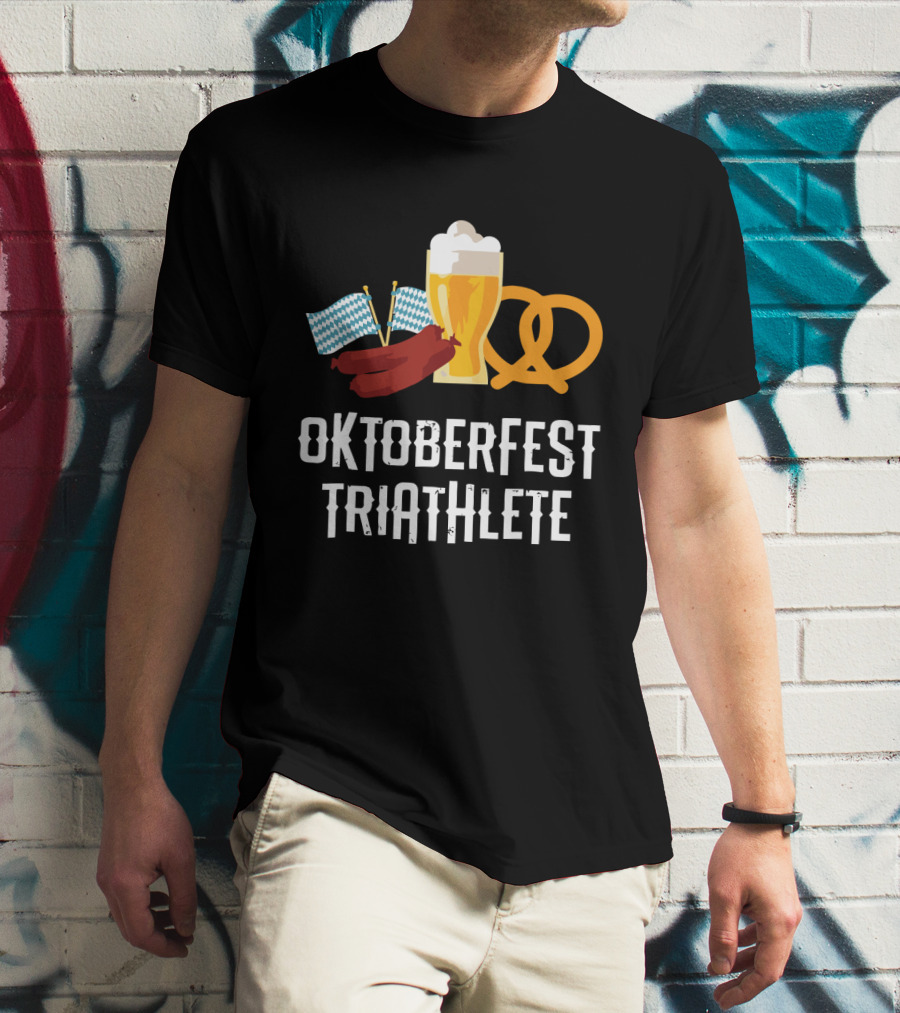 Oktoberfest Triathlete Sausage Beer Pretzel Flags T-Shirt