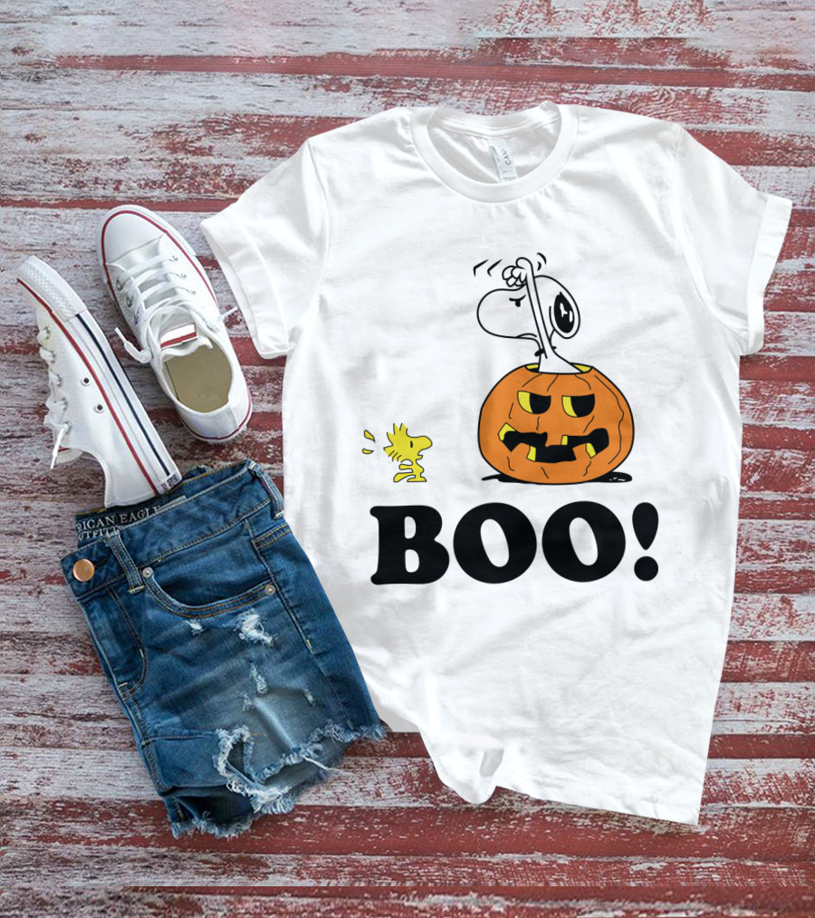 Peanuts Halloween Snoopy And Woodstock In Pumpkin BOO T-Shirt