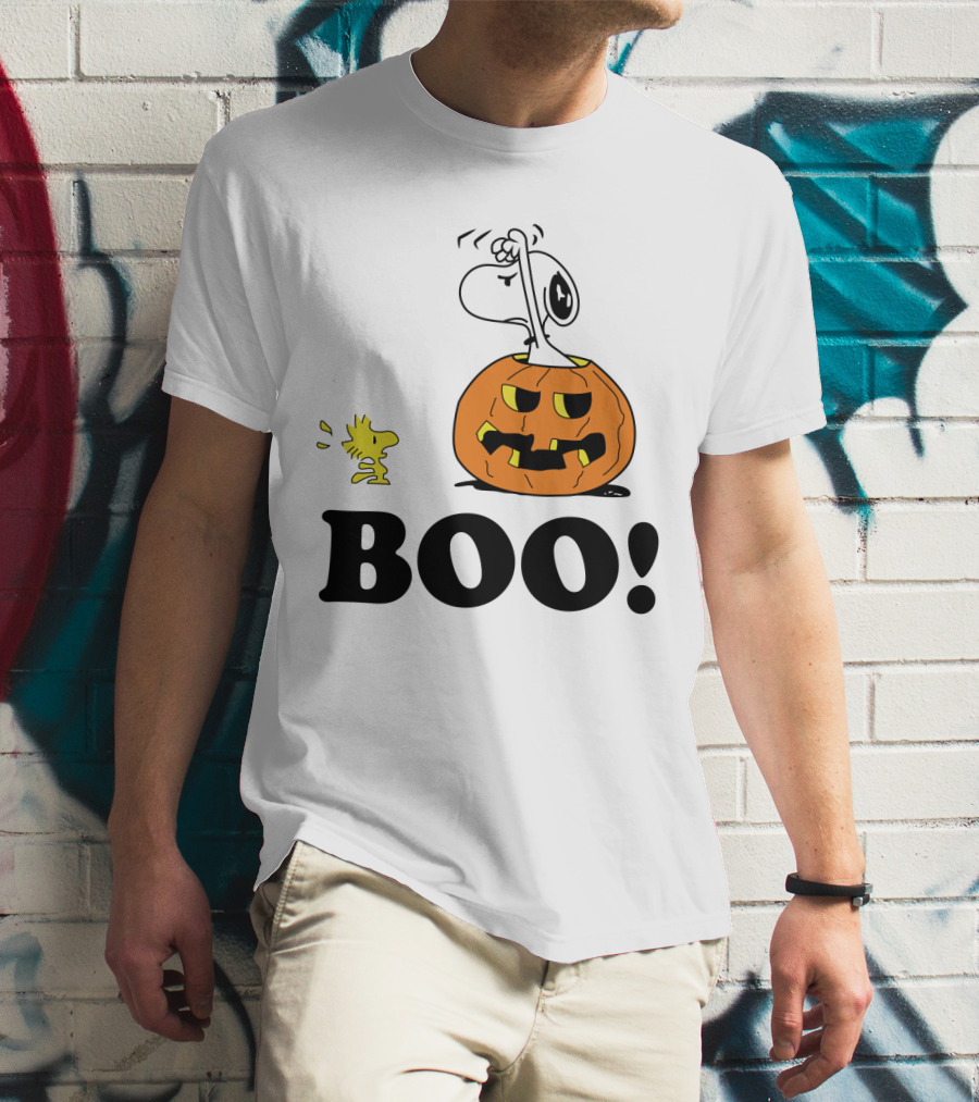 Peanuts Halloween Snoopy And Woodstock In Pumpkin BOO T-Shirt