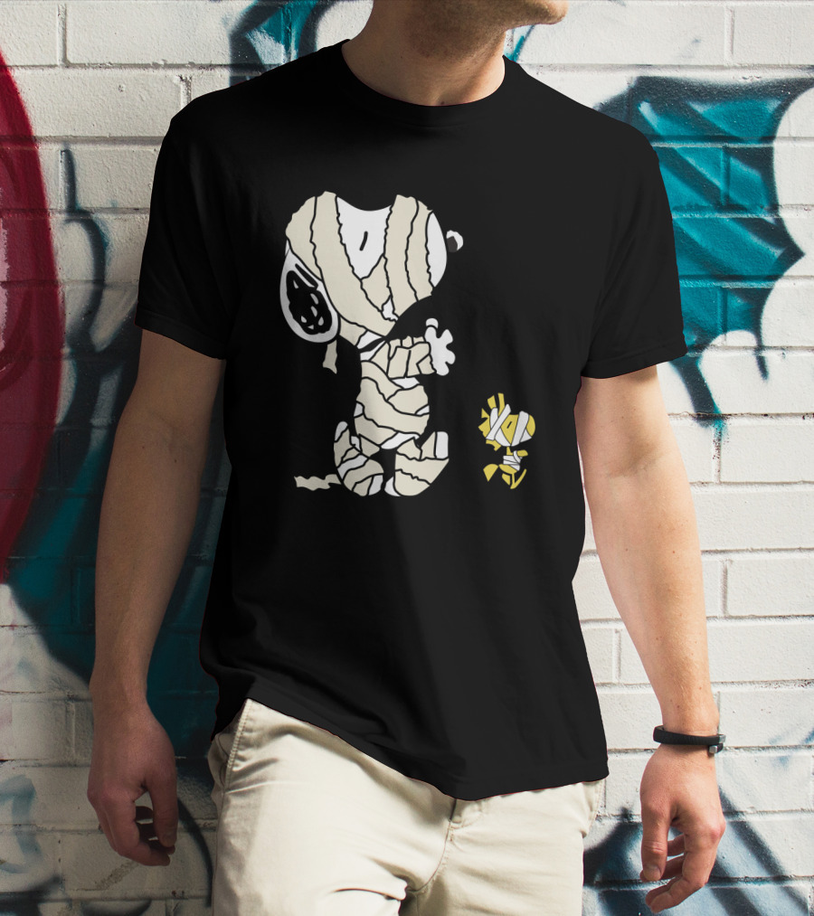 Peanuts Snoopy Mummy Wrapped Woodstock Halloween T-Shirt