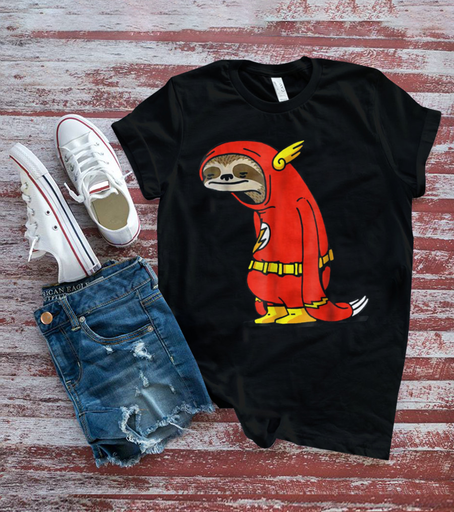 Slow Cartoon Sloth Dressed As Flash Funny Napper Character T-Shirt