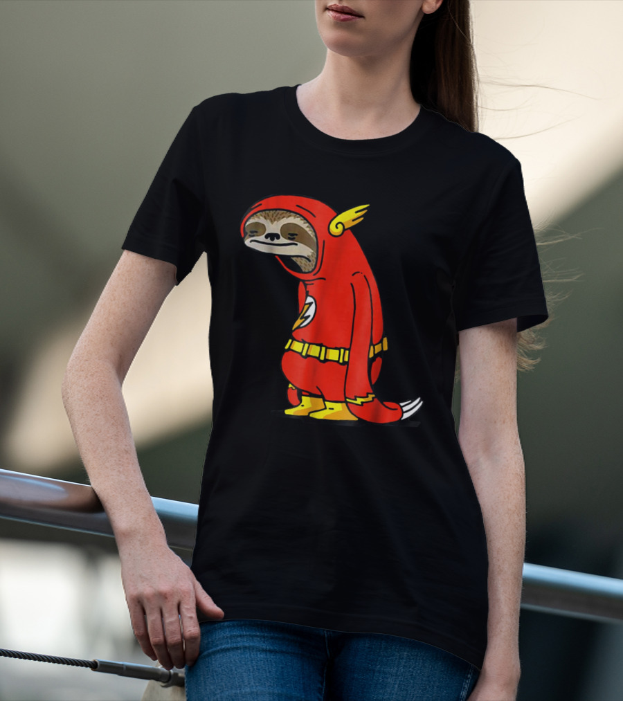 Slow Cartoon Sloth Dressed As Flash Funny Napper Character T-Shirt