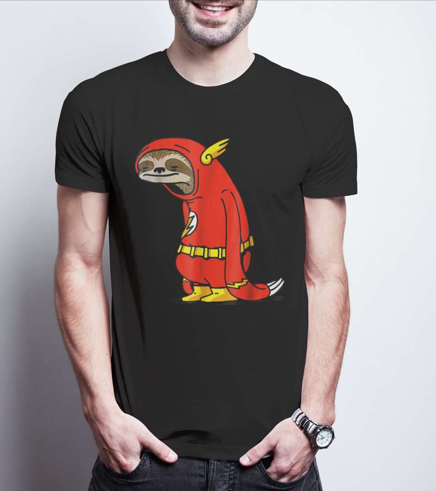 Slow Cartoon Sloth Dressed As Flash Funny Napper Character T-Shirt